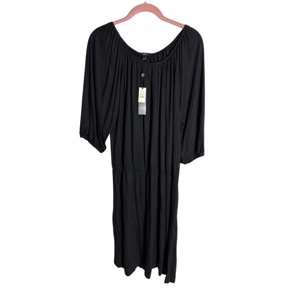 Talbots Petites Black‎ Dress Elbow Sleeve Elastic Waist Casual Womens PL
